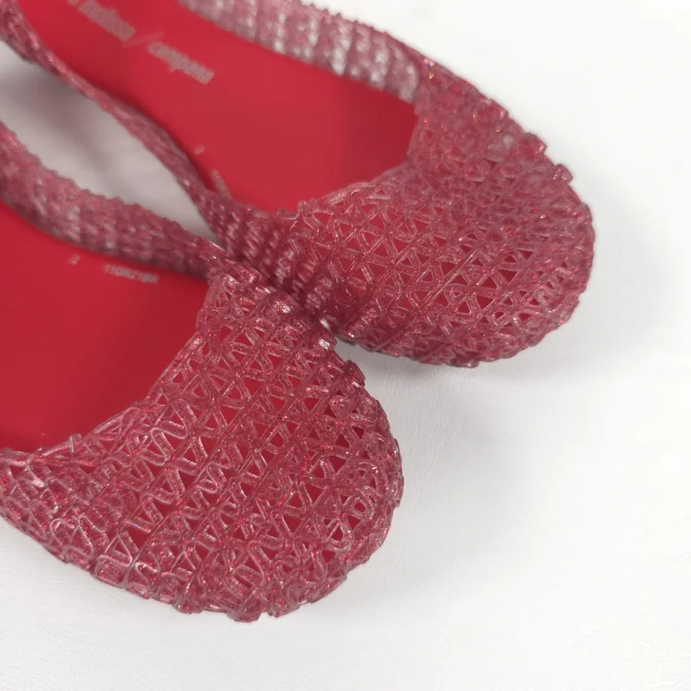 Mini Melissa Campana Papel Girls Glitter Red Slip On Ballet Flats NWB Size‎ 3